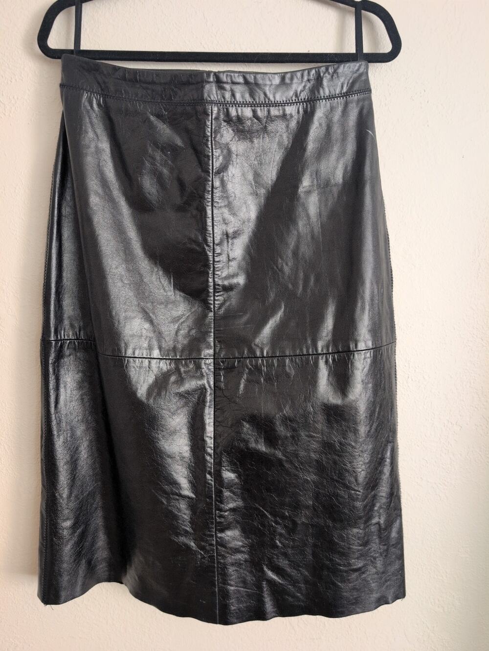 Gap Genuine Leather Skirt 8 Black Midi Length Fully Lined‎ A-line Vintage Y2K